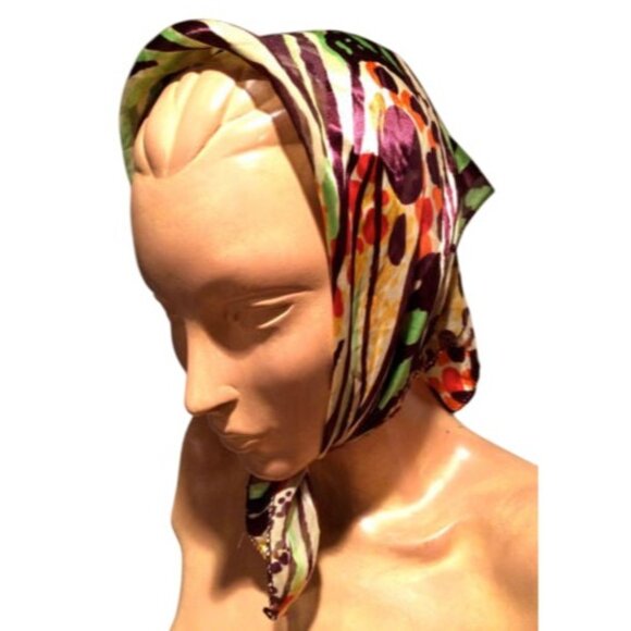 Vintage Zebra Print Sheer Polyester Head Scarf 20" Square Made In Korea - Picture 4 of 5